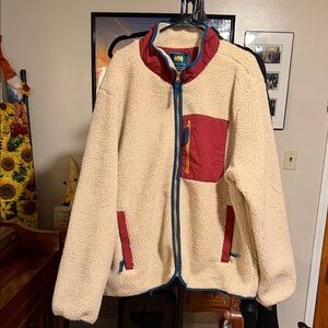 Sherpa Fleece Jacket with Red Accents